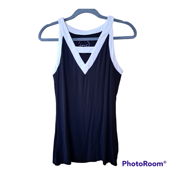 INC International Concepts Tops - INC Super Soft Black & White V-neck Tank Top Blouse Sz M